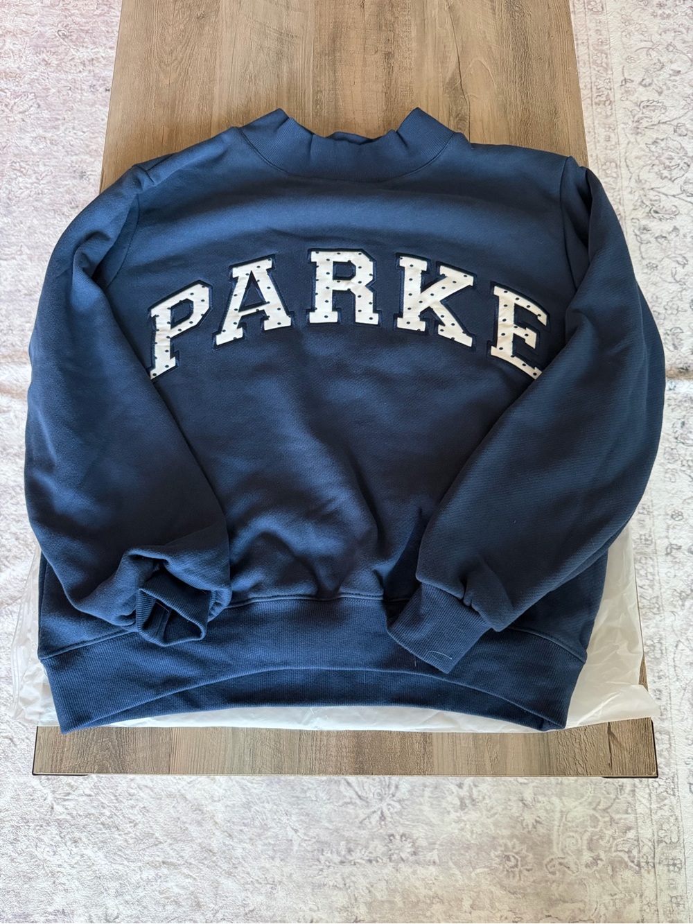 NIB PARKE Varsity Mockneck Sz S/M heritage *denim/white polka dot*